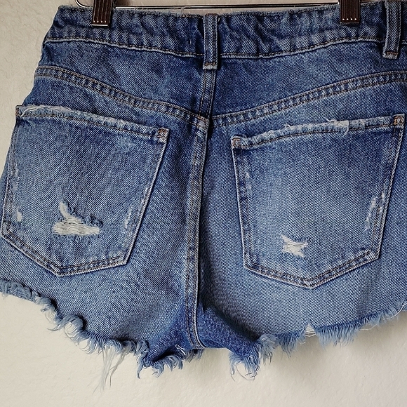 Zara Blue Distressed Jean Shorts Size 2 - Picture 3 of 7